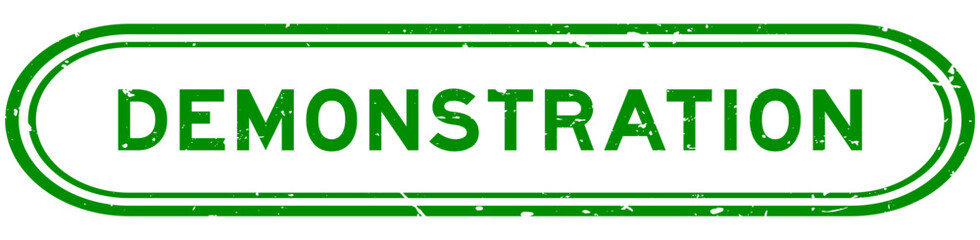 Grunge green demonstration word rubber seal stamp on white background