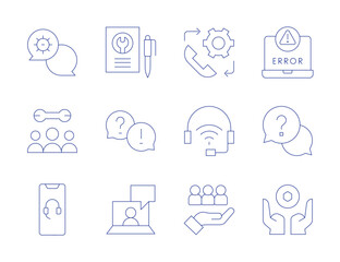 Support icons. Thin Line style, editable stroke. technical support, tech support, target, support, nft, help, error, report, question, online support