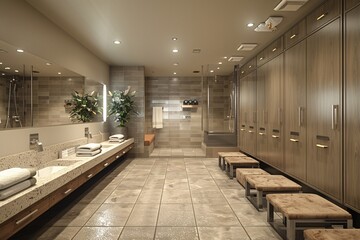 Sleek and Modern Locker Room with Wooden Cabinets
