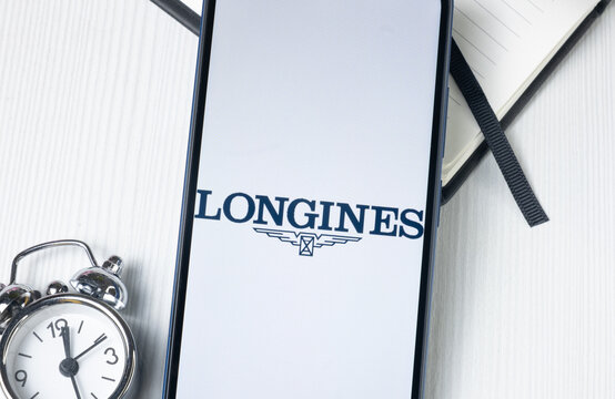 New York, USA - 1 August 2024: Longines Logo on Phone Screen, Company Icon on Display