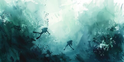 Fototapeta premium Scuba Divers Exploring the Deep Sea