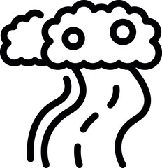 Simple line art illustration of a mushroom cloud rising after a nuclear explosion