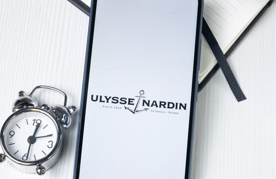 New York, USA - 1 August 2024: Ulysse Nardin Logo on Phone Screen, Company Icon on Display