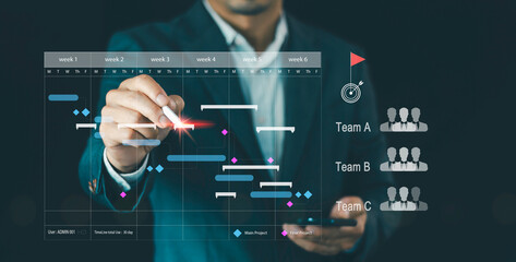Project management scheduling concept, Presentation areas of knowledge, cost, time, scope, human...