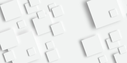 Abstract background with grey tone of many square and rectangles shapes on white background with decorative elements in Neomorphs style with copy space. You can use for add, poster, design artwork.	