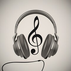 Minimalist Illustration of Headphones Integrated in the Word MUSIC with a Treble Clef, Perfect for Music-Themed Designs and Products
