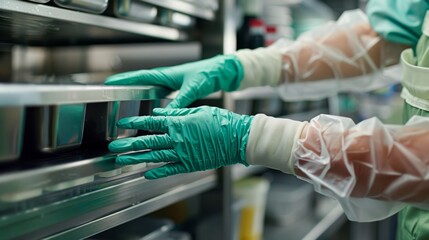 laboratory safety, lab technicians wear sterile gloves during food safety tests to avoid contamination and preserve sample integrity