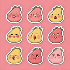 Playful Kawaii Die-Cut Stickers Featuring Papaya Fruits with Various Emotions on a Pink Background, Perfect for Colorful and Fun Decoration