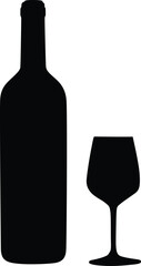 Bottle + Glash silhouette on vector illustration. Bottle Icon, logo, vector.