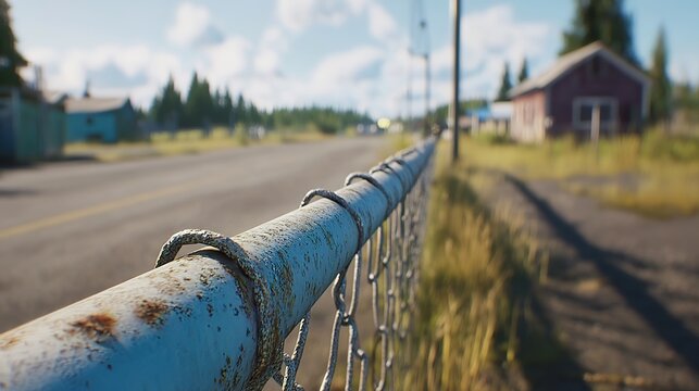 Realistic Image of Gitter 3 Mesh Fence with Welded Wire and House Background