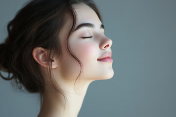 Fototapeta premium A close up of a girl's face with her eyes closed
