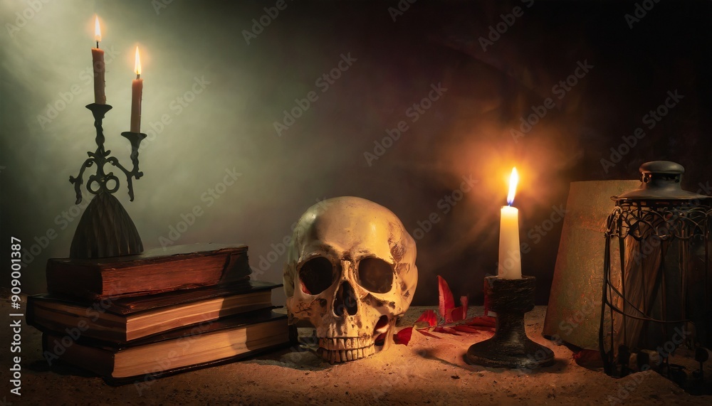 Wall mural skull and candle