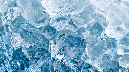 A detailed macro photography shot focusing on crystal clear icy textures with varying depth, highlighting the purity and complexity inherent in frozen water crystals.