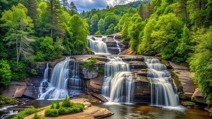 Obraz premium Serene Cascade: A Majestic Waterfall Amidst Lush Greenery