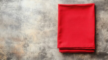 Top-down shot of a red empty kitchen napkin on a neutral table background, highlighting the vibrant color and clean presentation