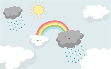 cute rain  cloud and rainbow illustration