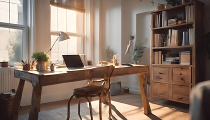 Fototapeta premium Sunlit Home Office Sanctuary
