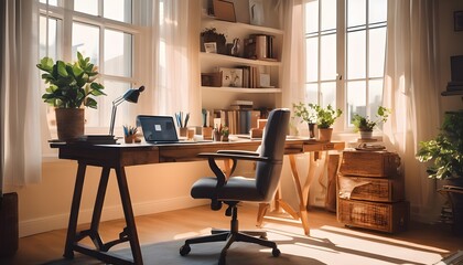 Fototapeta premium Sunlit Home Office Sanctuary