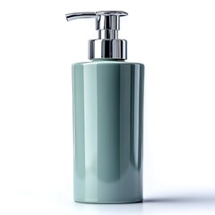 Obraz premium A single, plastic soap dispenser with a pump, isolated on a white background.