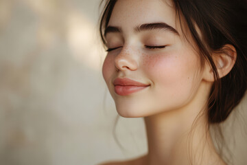 Fototapeta premium A close up of a girl's face with her eyes closed