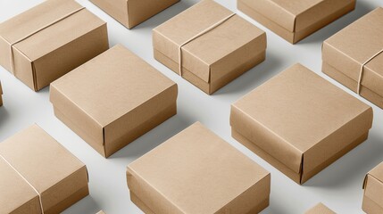 Fototapeta premium Packaging mockup of eco-friendly product boxes with customizable designs, on a clean white background