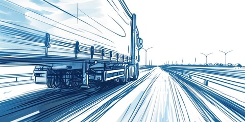 Obraz premium Sketch of a Truck on the Highway