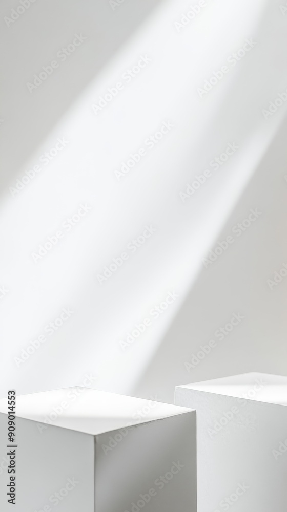 Poster white cubes with minimalistic design and natural light, abstract concept