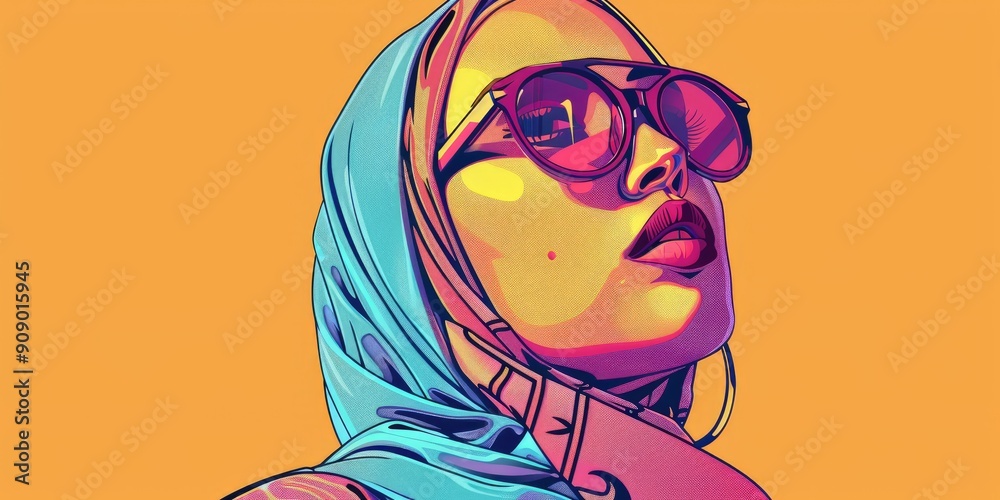 Poster pop art illustration of woman in hijab