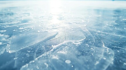 Close-up of glistening ice surface reflecting sunlight.