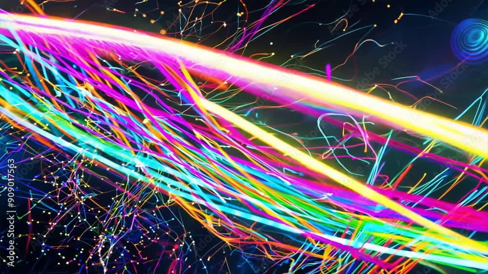 Poster vibrant background featuring abstract lines and shapes representing data transfer