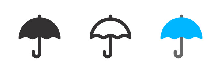 Umbrella icon. Protection parasol symbol. Rain weather signs. Season symbols. Rainy icons. Black, flat color. Vector isolated sign. Travel parasol with handle vector sign. Open umbrella for rain © Hasan_Sumon