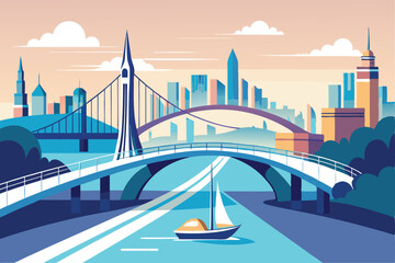 Bridge road spanning a wide river O.eps