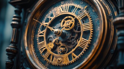 Obraz premium A clock with roman numerals and gears on it