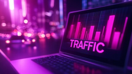 Closeup screen of the laptop or notebook device, displaying the colorful website traffic metrics,