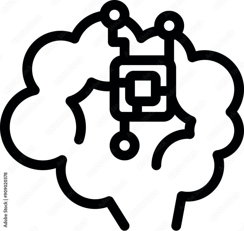 Poster icon of a brain chip connecting with artificial intelligence using neuralink technology