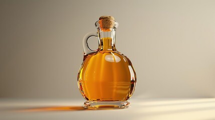 3D Render of a Glass Bottle with Golden Liquid and Cork