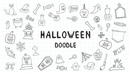 pumpkin. grave. terrible. holiday. Halloween. October 31st. vector. doodle. template. bat. scary stories. lines. ghost. A terrible holiday. spider. postcard. frame.