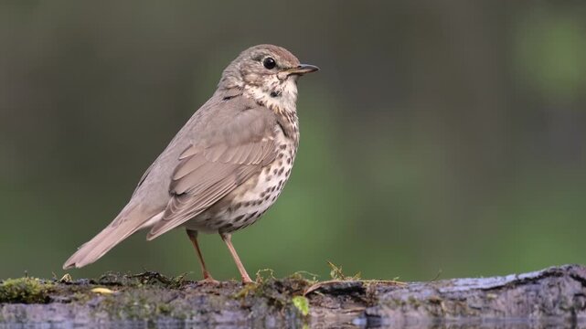 Bird - Song Trush Turdus philomelos in the forrest waterhole summer time Poland Europe