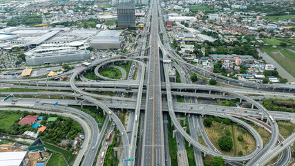 Burapha Withi Expressway, Industrial Ring Road, Bangna Intersection, Routes, Ring Road intersections, intercity connections for transportation, Bangkok Thailand, aerial view