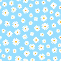 White doodle chamomile or daisy flowers isolated on black background. Hand drawn cute floral seamless pattern vector illustration. Great for textile, paper, baby girl, fabric, gift wrap and more.