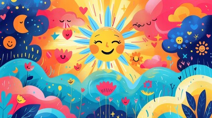 mental health awareness, bright and encouraging mental health banner with vibrant symbols of strength and resilience set against a backdrop exuding positivity and warmth