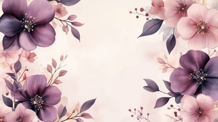 Delicate Watercolor Floral Border with White Background