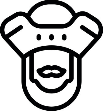 recommend clip art: Line art icon of an admiral sporting a bicorne hat and a meticulously groomed mustache, conveying an air of authority and sophistication