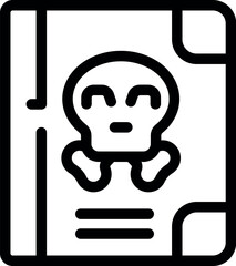 Black and white icon of a notebook containing information about poison and representing danger