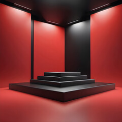 Obraz premium black podium on red background with spotlights.