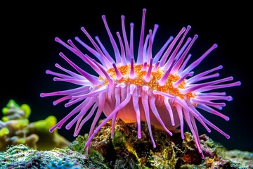 Vibrant Anemone, Bright sea creature on reef, Underwater beauty.