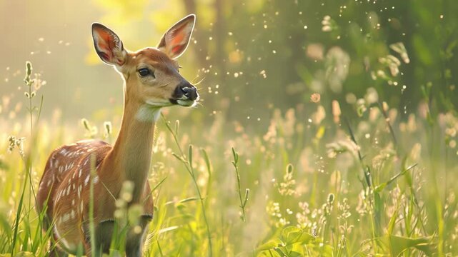 Serene Fawn in Sunlit Meadow