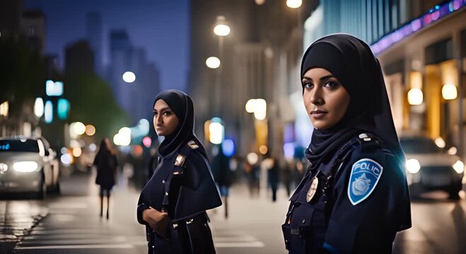 Female police officer wearing hijab.