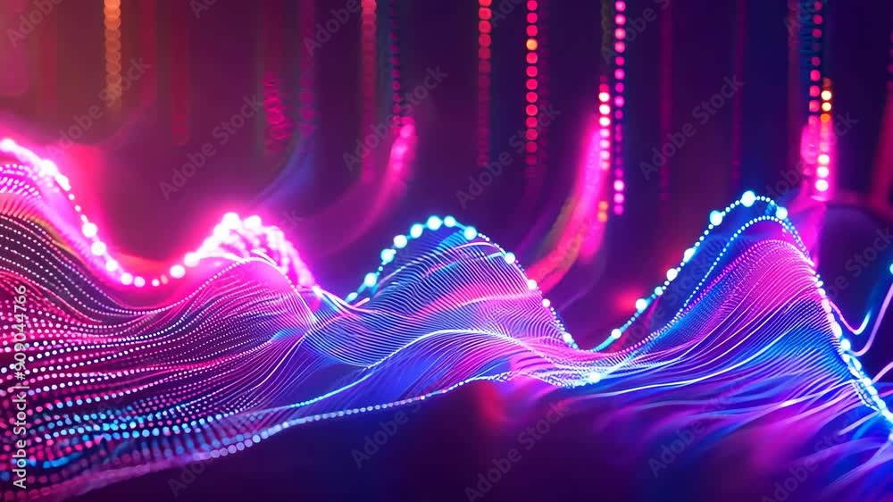 Poster vibrant abstract light waves with colorful patterns creating a dynamic visual experience in a stunni