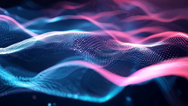 Abstract waves of binary code flowing through a dark, futuristic background